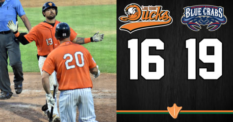 DUCKS STAGE LATE COMEBACK BUT FALL JUST SHORT IN SLUGFEST