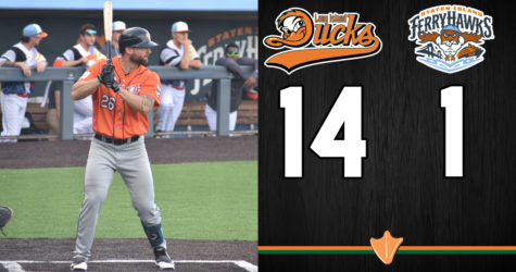 OFFENSIVE OUTBURST LEADS DUCKS TO LOPSIDED VICTORY OVER FERRYHAWKS